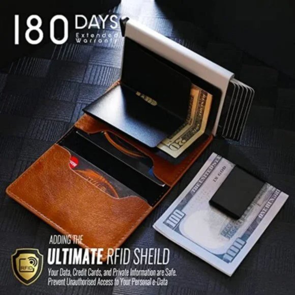 New Minimalist Slim Leather Credit Card Holder RFID Wallet for Men Women Brown - Picture 3 of 8